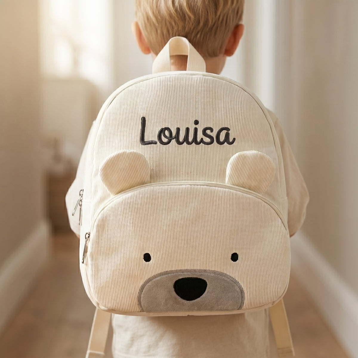 Sac à dos enfant ours polaire en velours côtelé personnalisé - Meringue