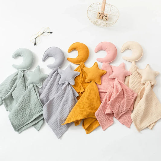 Doudou plat étoile en gaze de coton - Céleste