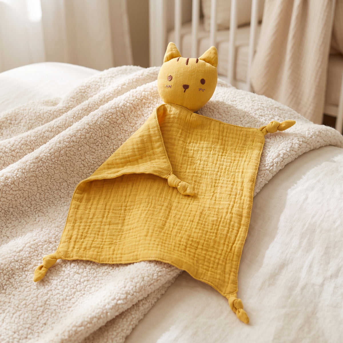 Doudou plat chat en coton - Praline
