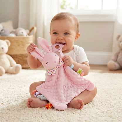 Doudou Lapin Rose Personnalisé avec Prénom Brodé