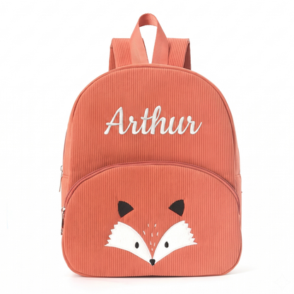 Sac à dos enfant renard en velours côtelé personnalisé - Caramel