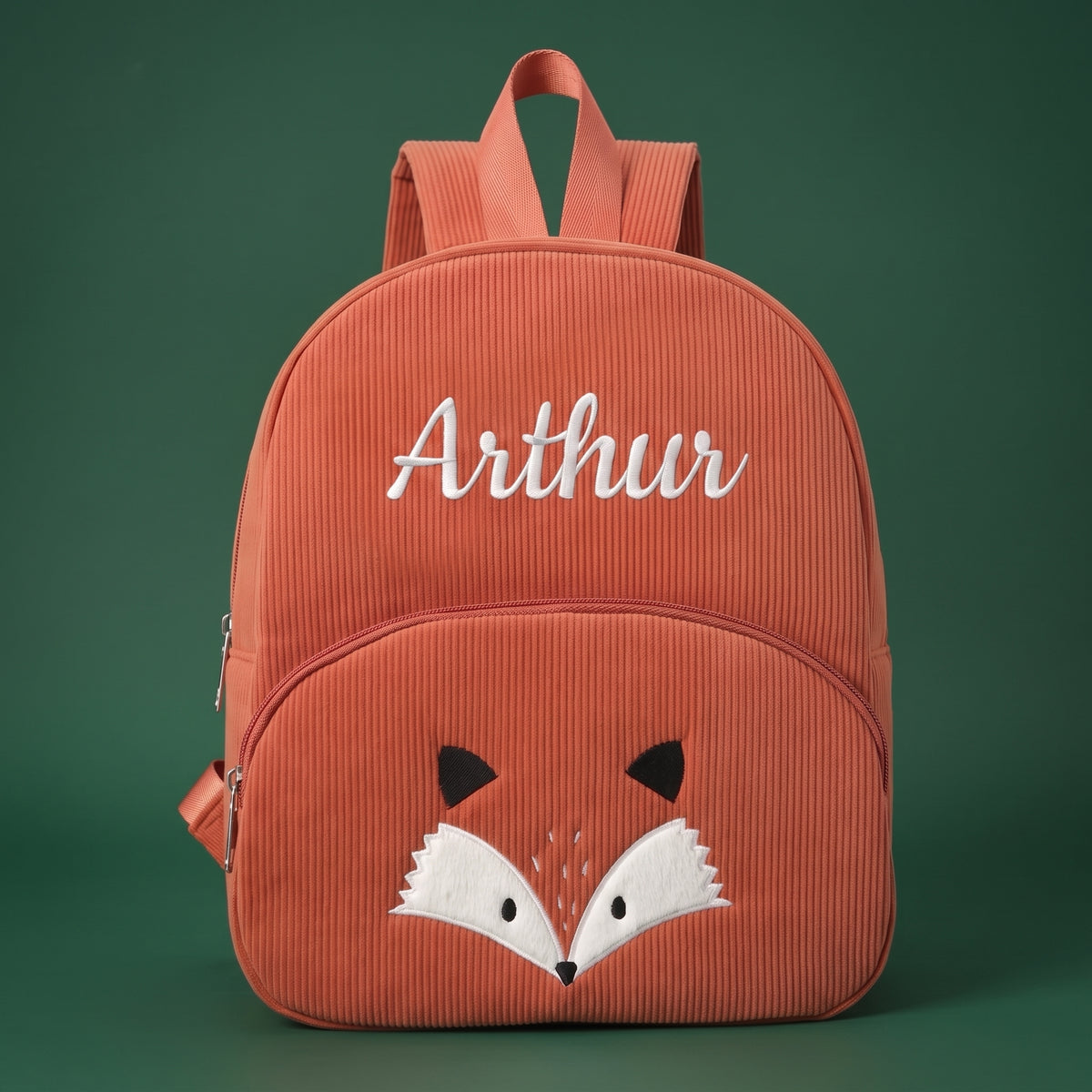 Sac à dos enfant renard en velours côtelé personnalisé - Caramel