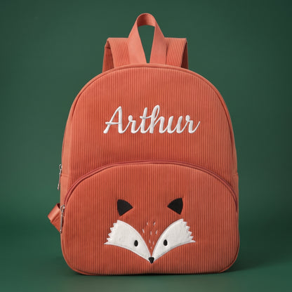Sac à dos enfant renard en velours côtelé personnalisé - Caramel