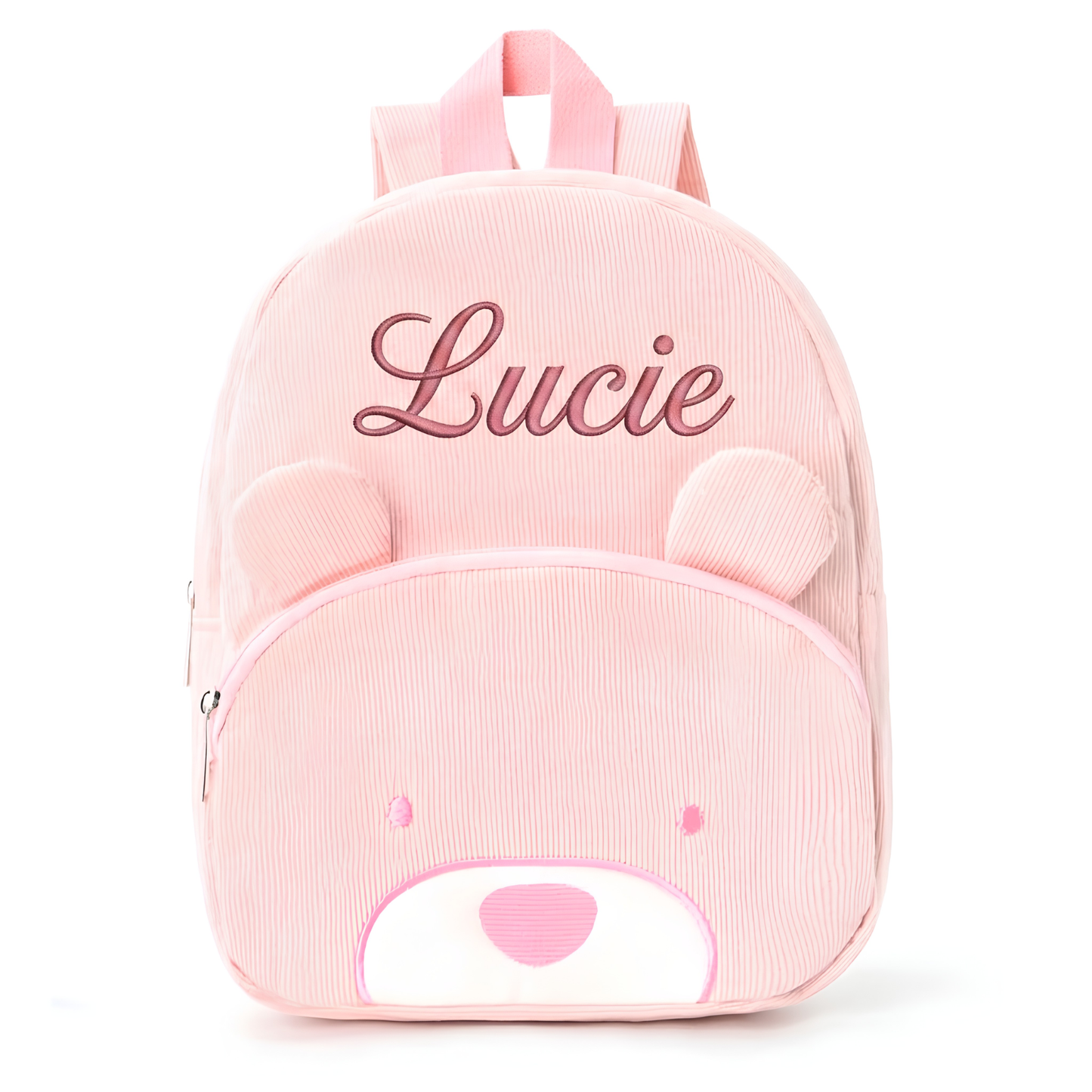 Sac à dos enfant ours en velours côtelé personnalisé - Fraise