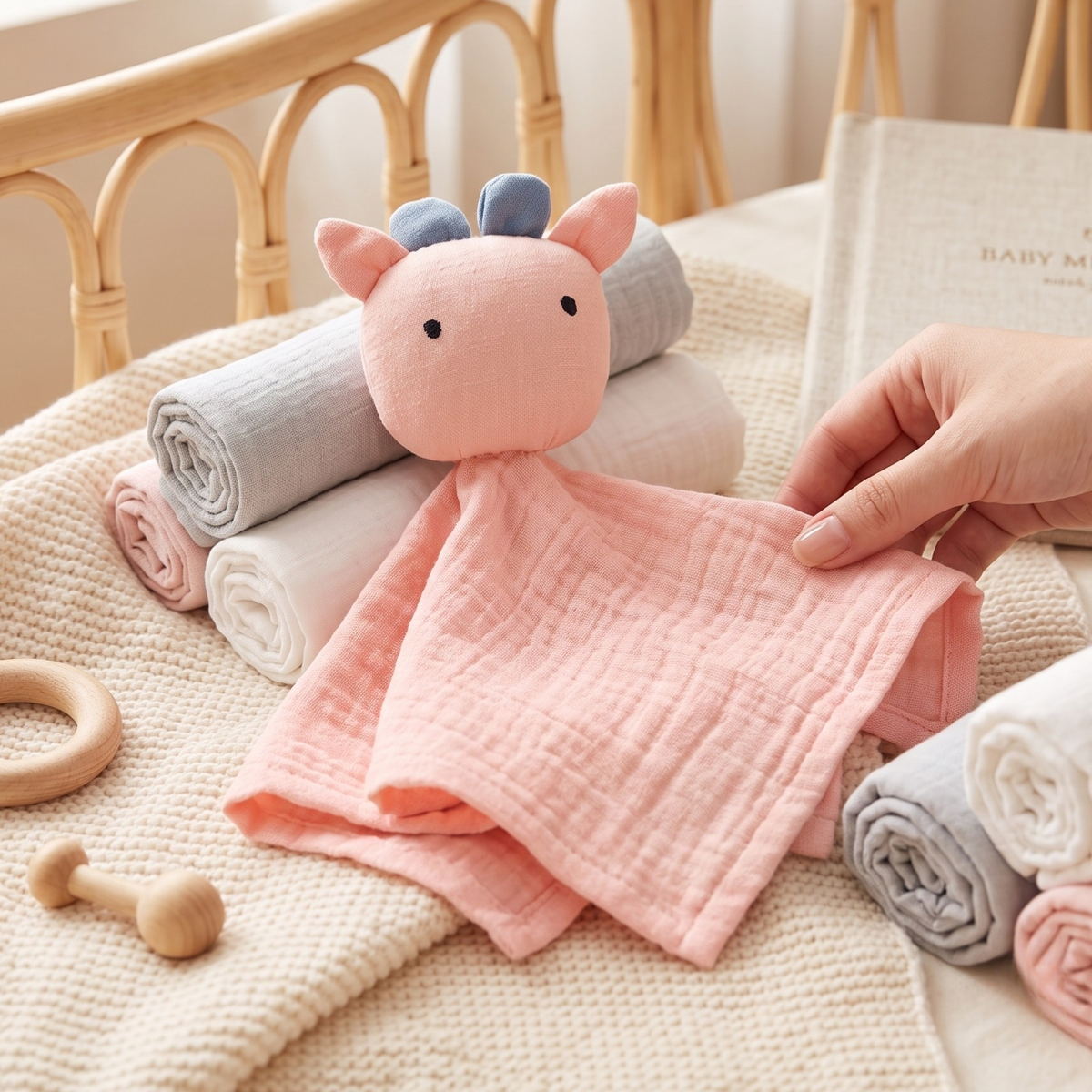Doudou plat bavoir vache en coton - Marguerite