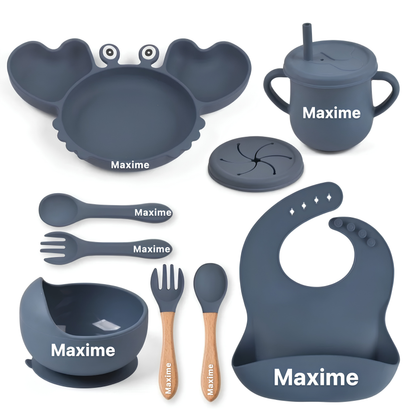 Coffret repas bébé personnalisé — Set 8 pièces en silicone noir