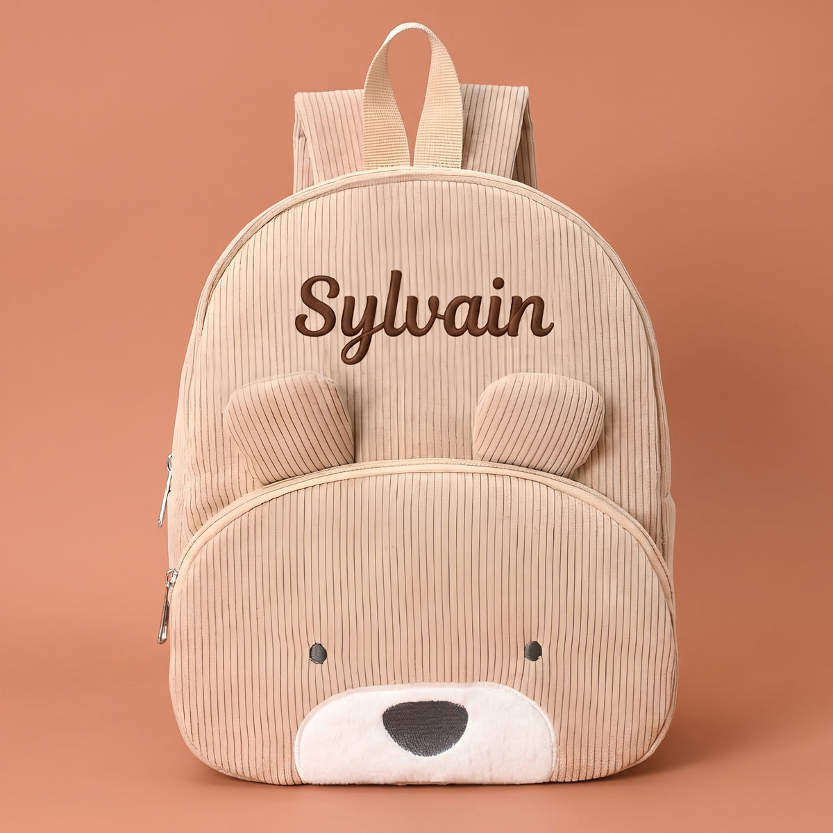 Sac à dos enfant ours en velours côtelé personnalisé - Cannelle