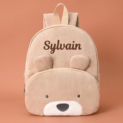 Sac à dos enfant ours en velours côtelé personnalisé - Cannelle