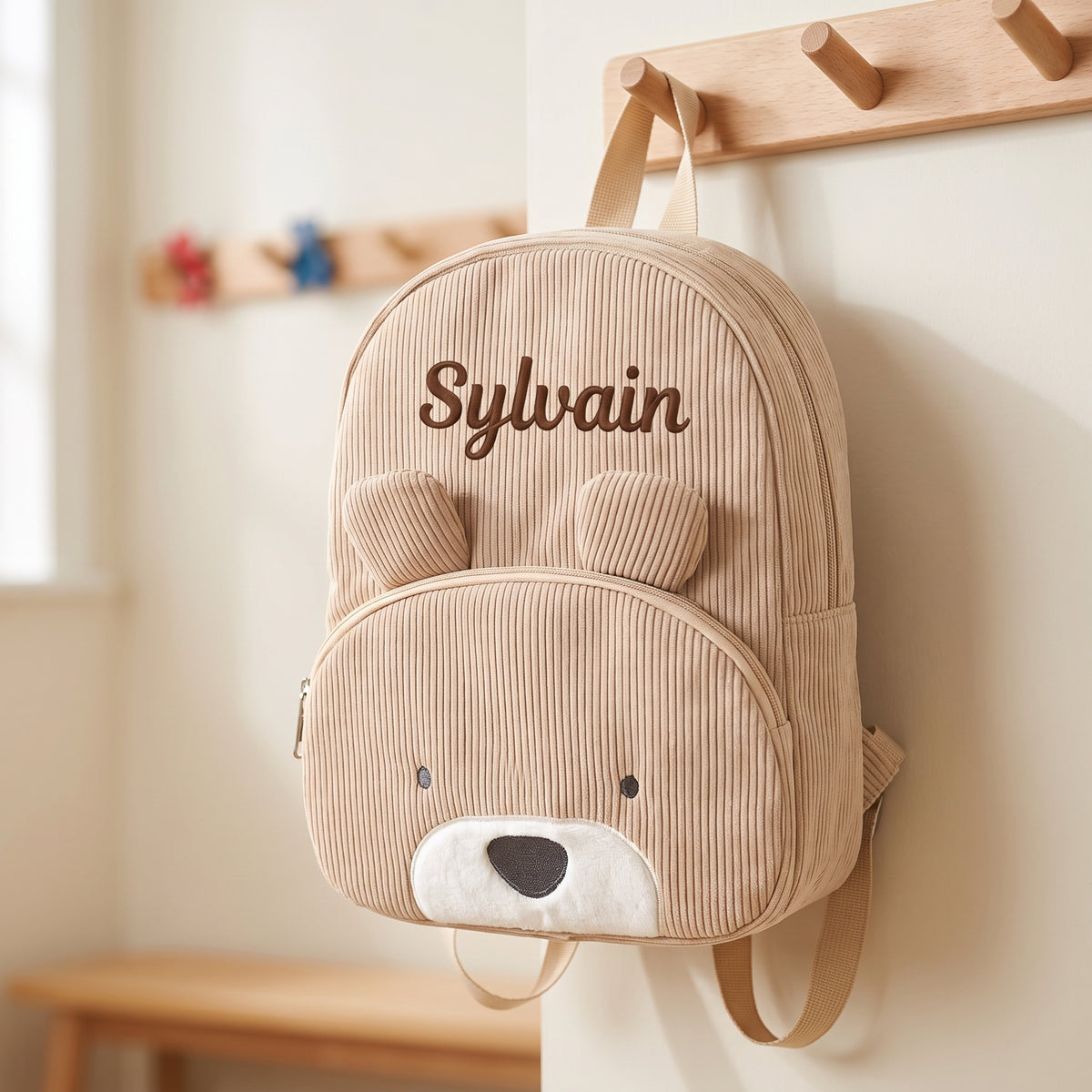 Sac à dos enfant ours en velours côtelé personnalisé - Cannelle