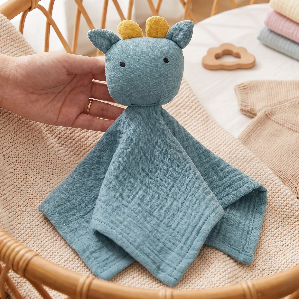 Doudou plat bavoir vache en coton - Marguerite