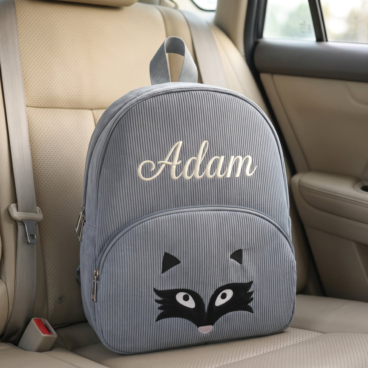 Sac à dos enfant renard gris en velours côtelé personnalisé - Ardoise