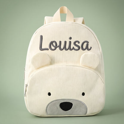 Sac à dos enfant ours polaire en velours côtelé personnalisé - Meringue