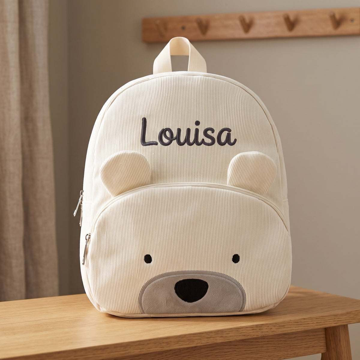 Sac à dos enfant ours polaire en velours côtelé personnalisé - Meringue