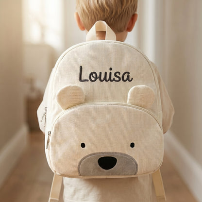 Sac à dos enfant ours polaire en velours côtelé personnalisé - Meringue