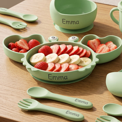 Coffret repas bébé personnalisé — Set 8 pièces en silicone vert