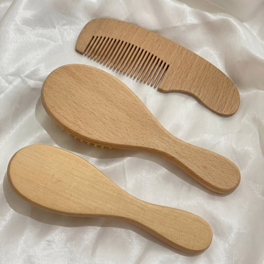 Ensemble Brosse Bébé Personnalisé en Bois 3 Pièces