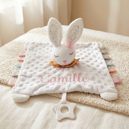 Doudou Lapin Blanc Personnalisé avec Prénom Brodé