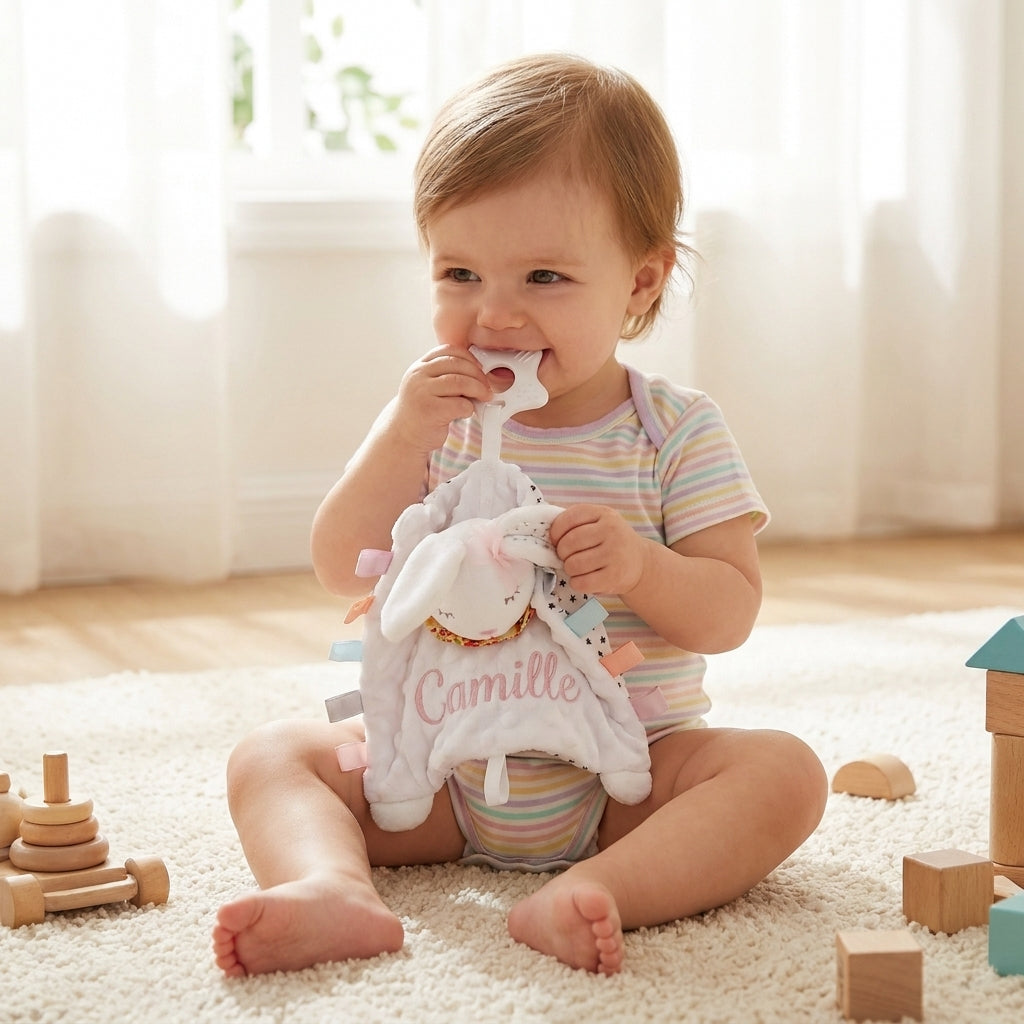 Doudou Lapin Blanc Personnalisé avec Prénom Brodé