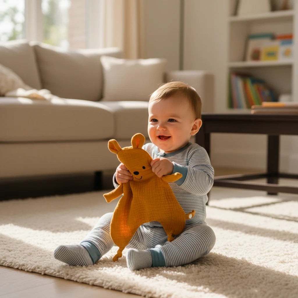 Doudou plat souris en coton - Curcuma