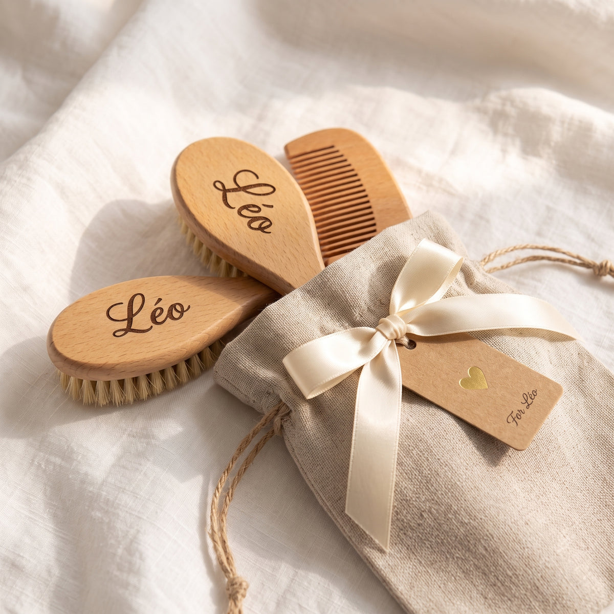 Ensemble Brosse Bébé Personnalisé en Bois 3 Pièces