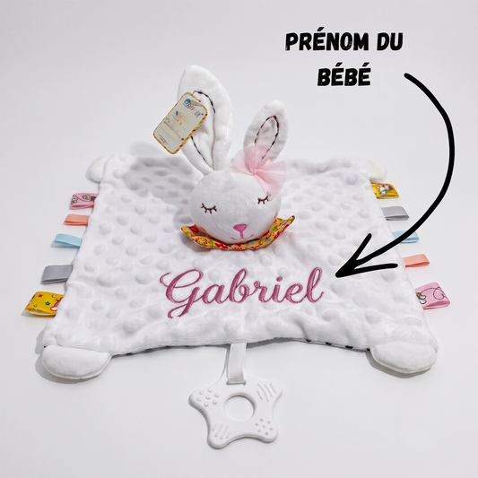 Doudou Lapin Blanc Personnalisé avec Prénom Brodé