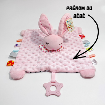 Doudou Lapin Rose Personnalisé avec Prénom Brodé