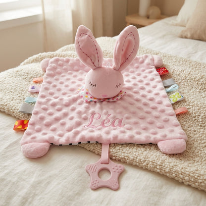 Doudou Lapin Rose Personnalisé avec Prénom Brodé