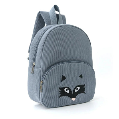 Sac à dos enfant renard gris en velours côtelé personnalisé - Ardoise