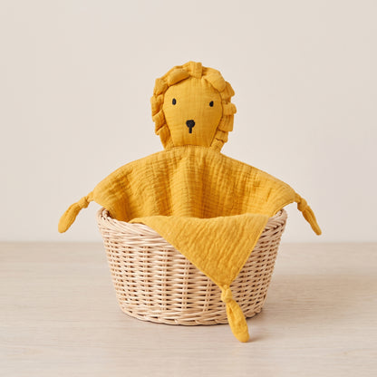 Doudou plat lion en mousseline de coton - Safran