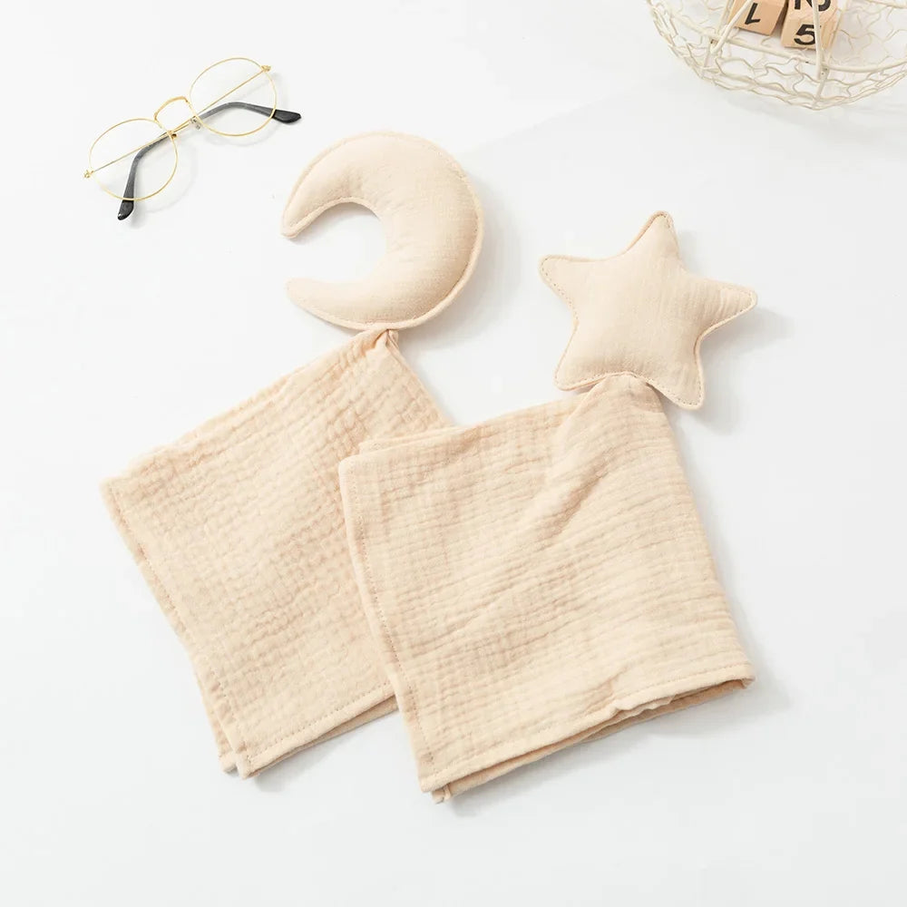 Doudou plat étoile en gaze de coton - Céleste