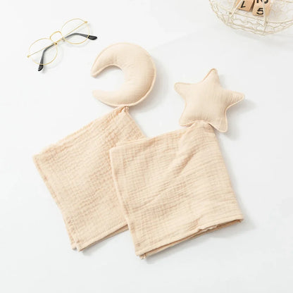 Doudou plat étoile en gaze de coton - Céleste