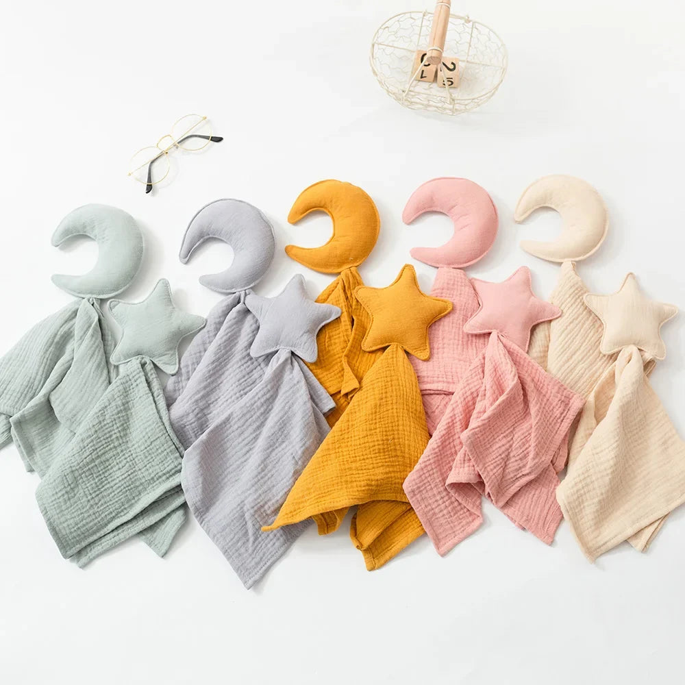 Doudou plat étoile en gaze de coton - Céleste