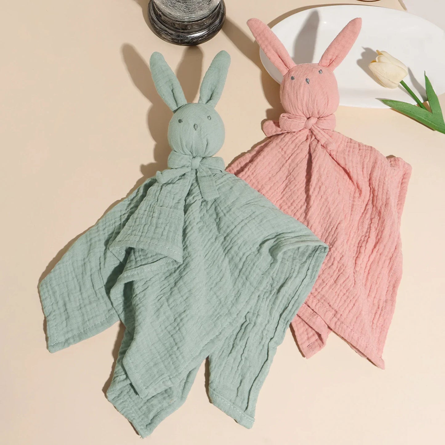 Doudou plat lapin en gaze de coton - Guimauve