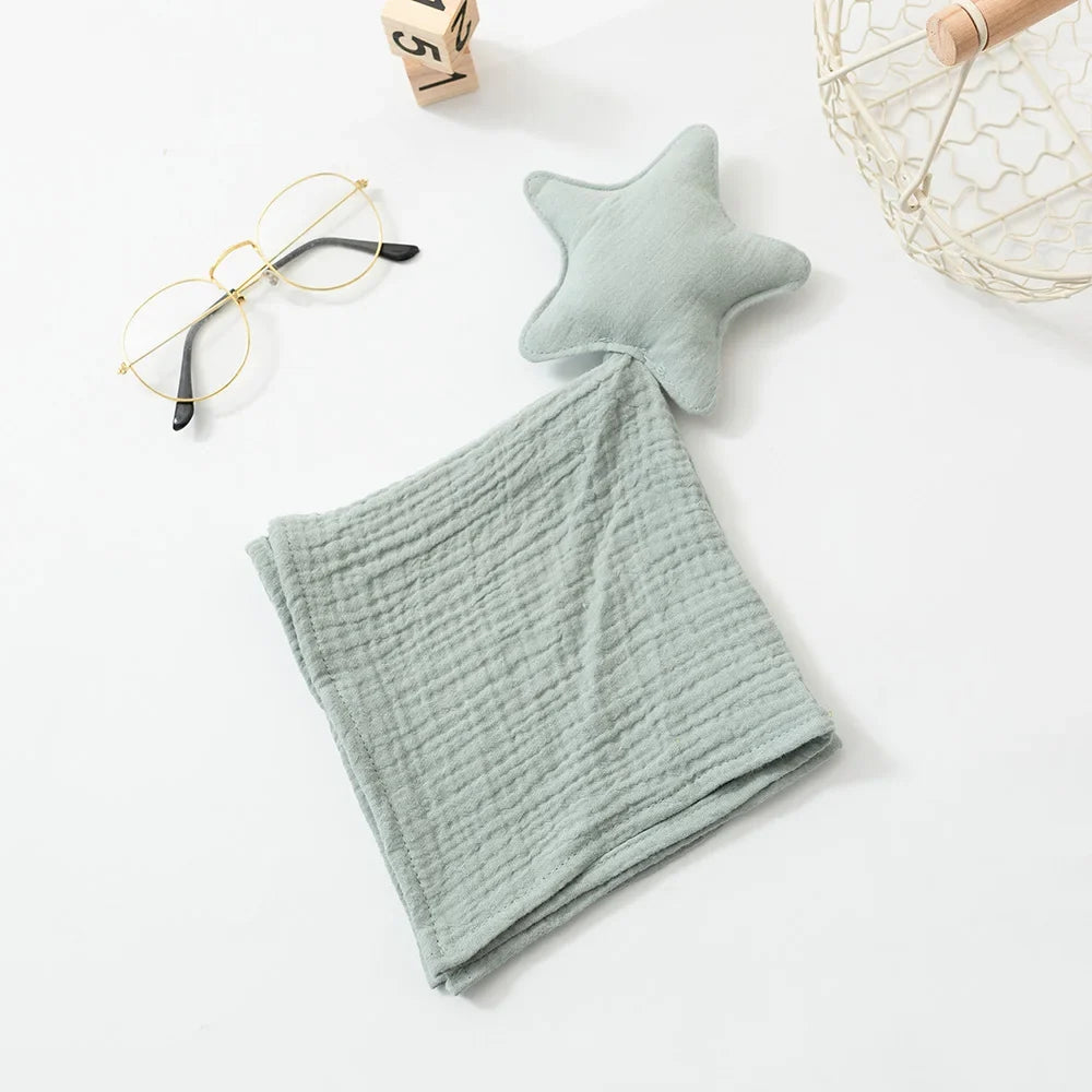 Doudou plat étoile en gaze de coton - Céleste