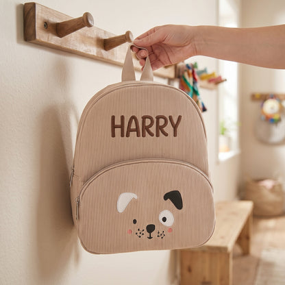 Sac à dos enfant ours en velours côtelé personnalisé - Praliné