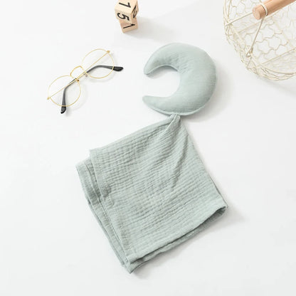 Doudou plat étoile en gaze de coton - Céleste