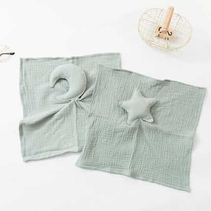 Doudou plat étoile en gaze de coton - Céleste