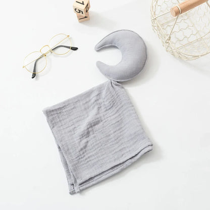 Doudou plat étoile en gaze de coton - Céleste
