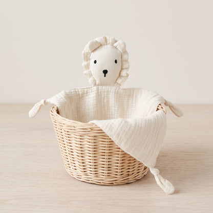 Doudou plat lion en mousseline de coton - Safran