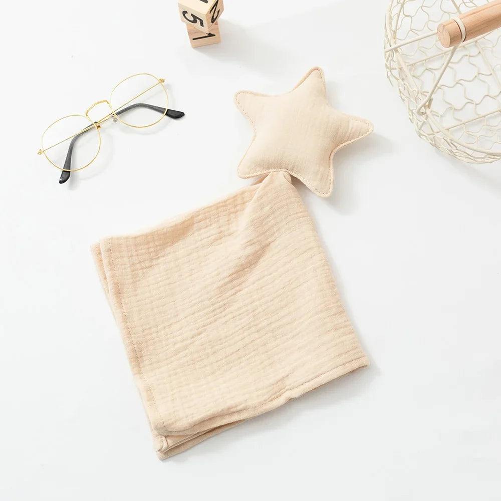 Doudou plat étoile en gaze de coton - Céleste
