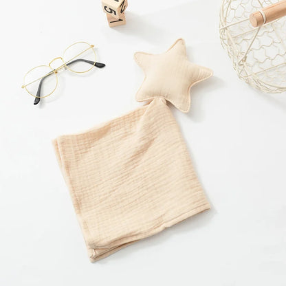 Doudou plat étoile en gaze de coton - Céleste