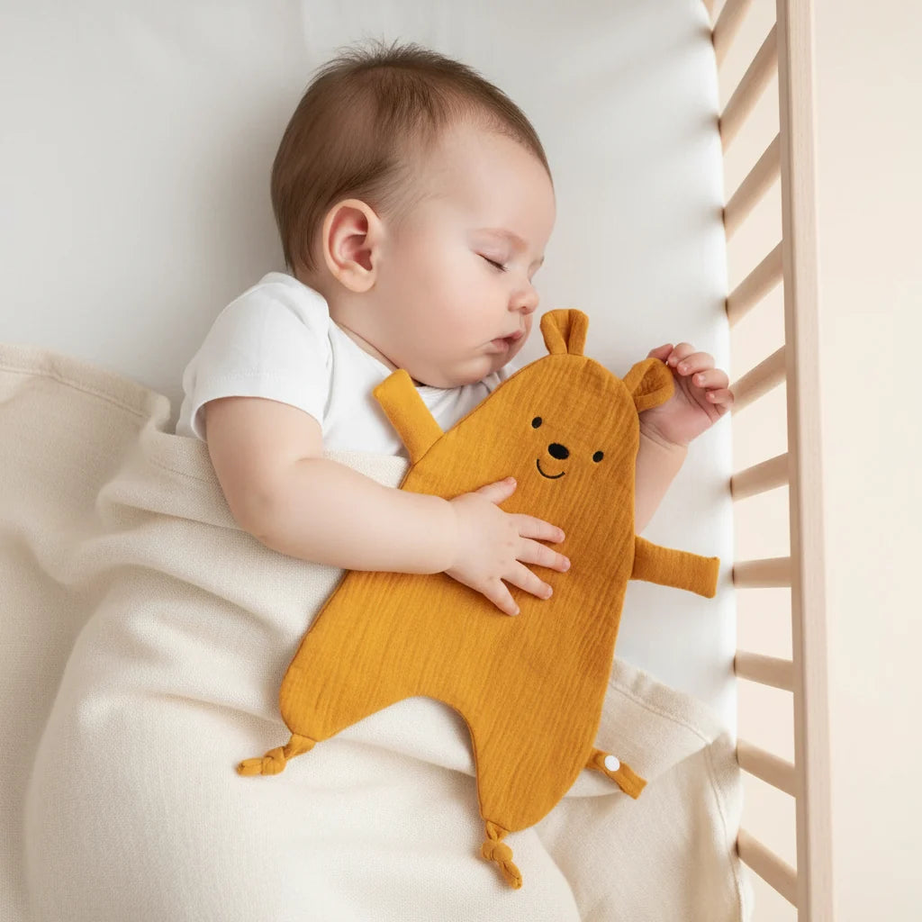 Doudou plat souris en coton - Curcuma