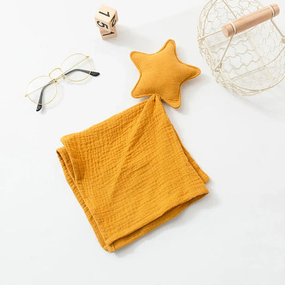 Doudou plat étoile en gaze de coton - Céleste