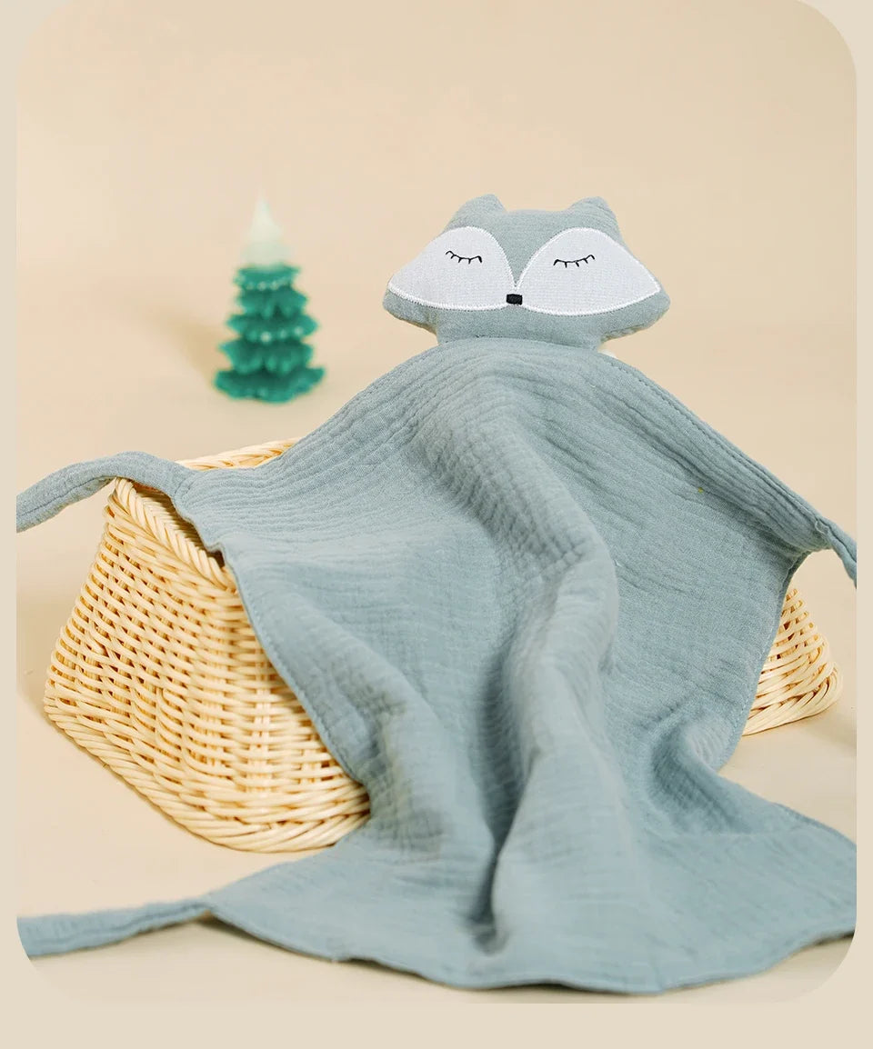 Doudou plat renard en coton - Caramel