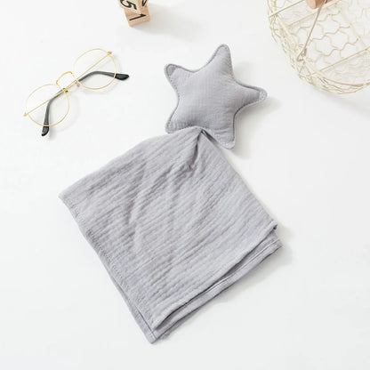 Doudou plat étoile en gaze de coton - Céleste