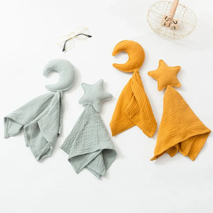 Doudou plat étoile en gaze de coton - Céleste