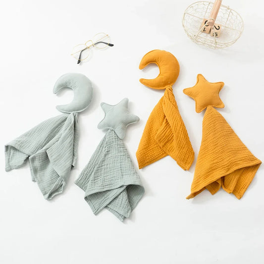 Doudou plat étoile en gaze de coton - Céleste