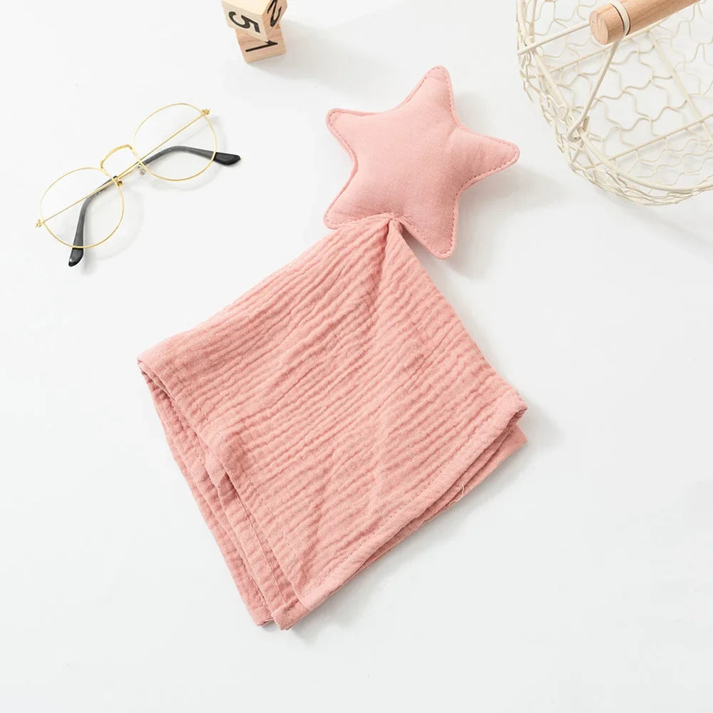 Doudou plat étoile en gaze de coton - Céleste
