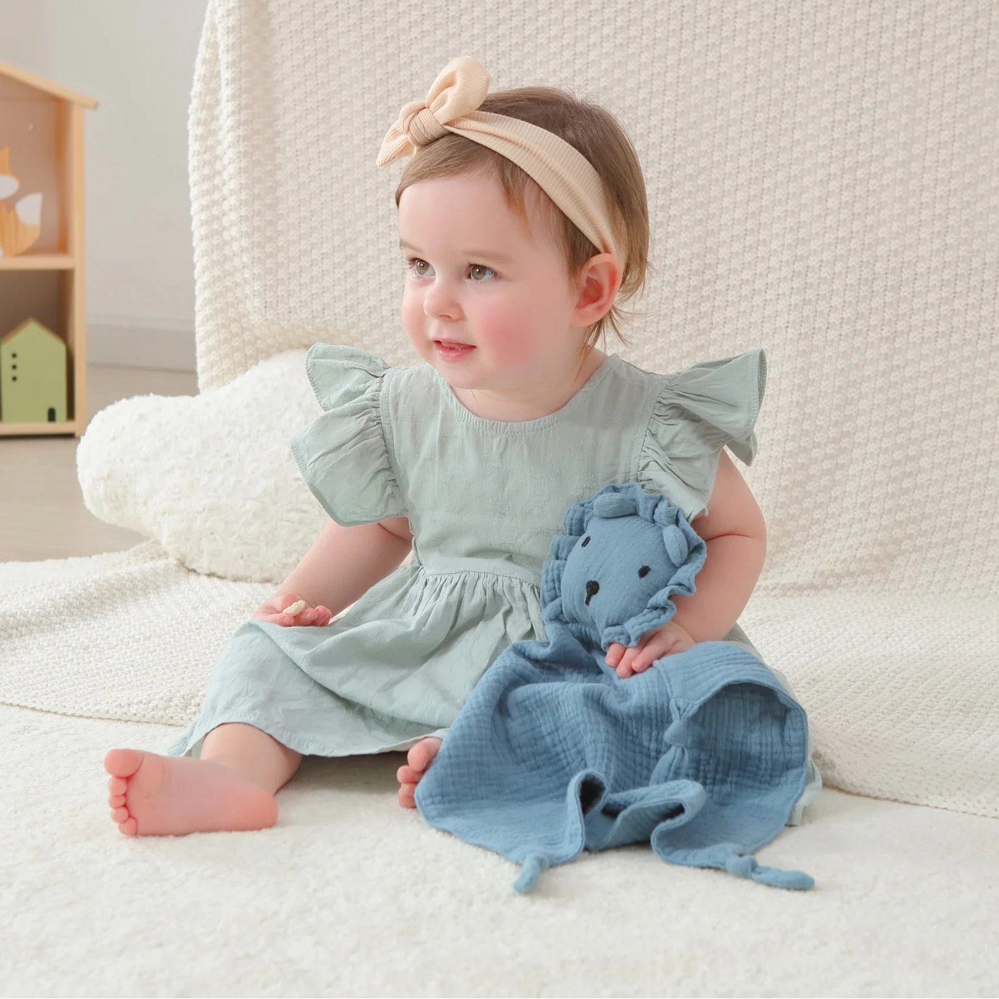 Doudou plat lion en mousseline de coton - Safran