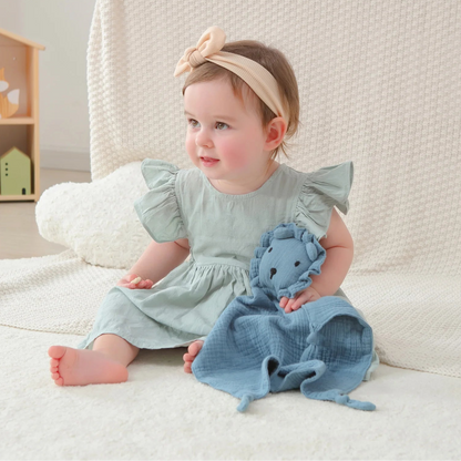 Doudou plat lion en mousseline de coton - Safran